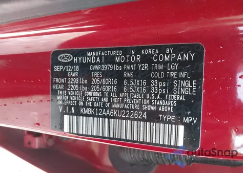 2019 Hyundai Kona Se from USA, damaged, VIN KM8K12AA6KU222624